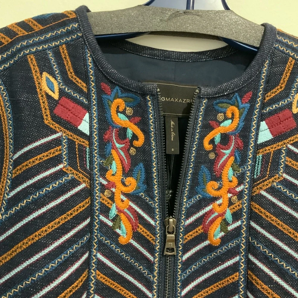 BCBG Max Azria  Embroidered Cropped Denim Cape - Picture 3 of 6